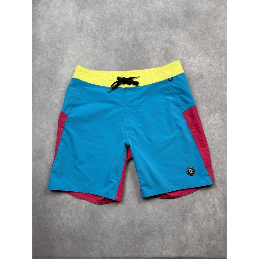 Roark Boatman Cordura Swim Board Shorts Men 28 Colorblock Blue Pink Yellow Water